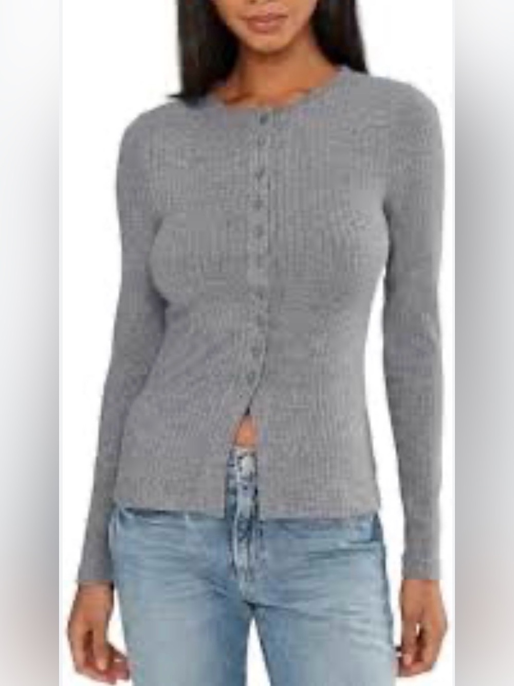 Madewell - Textual Cutaway Ribbed Long Sleeve Crewneck Cardigan Size Medium